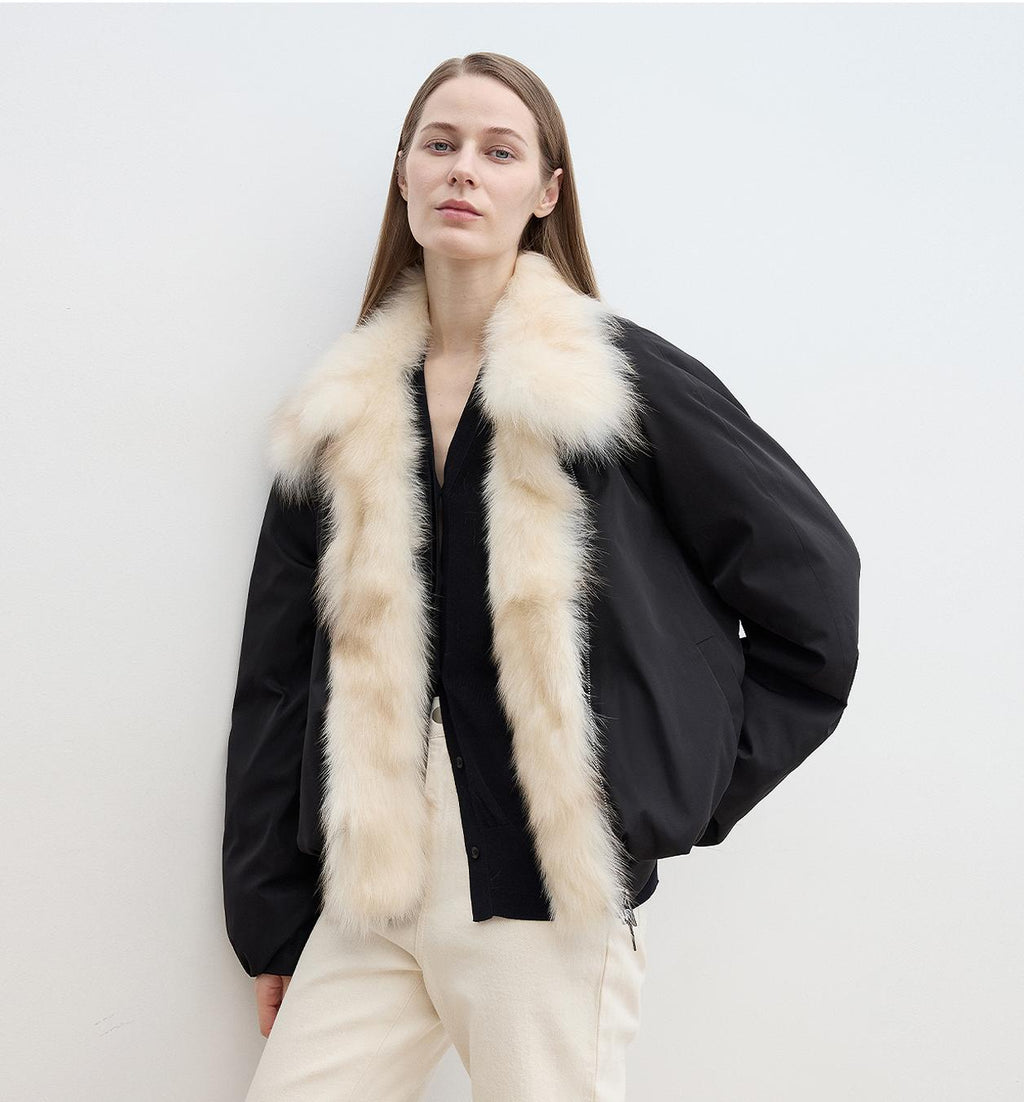 Fireladyfur Women's Detachable Contrasting Fox Fur Collar Down Jacket"Day and Night Rider" - StepByStep