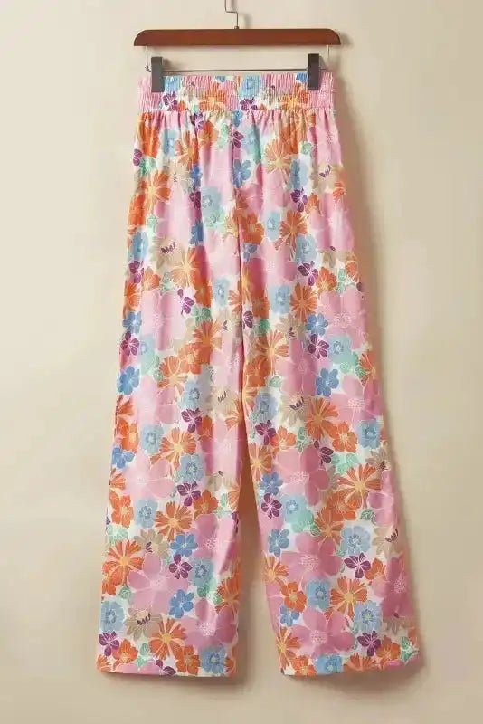 Floral Smocked Waist Loose Pants - StepByStep