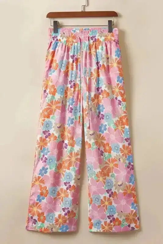 Floral Smocked Waist Loose Pants - StepByStep
