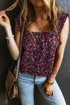 Floral Tank Top - Rose Boho Frilled Straps - StepByStep