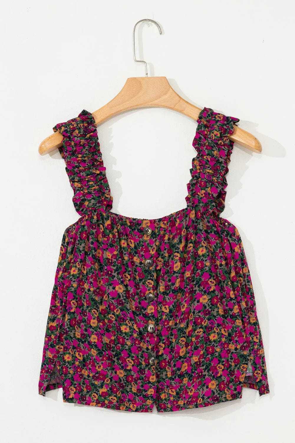 Floral Tank Top - Rose Boho Frilled Straps - StepByStep