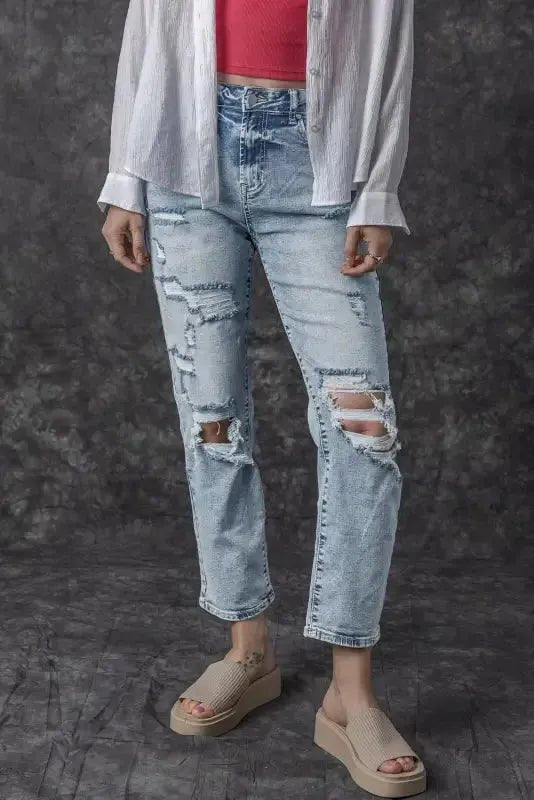 Frayed Slim Fit High Waist Jeans - StepByStep