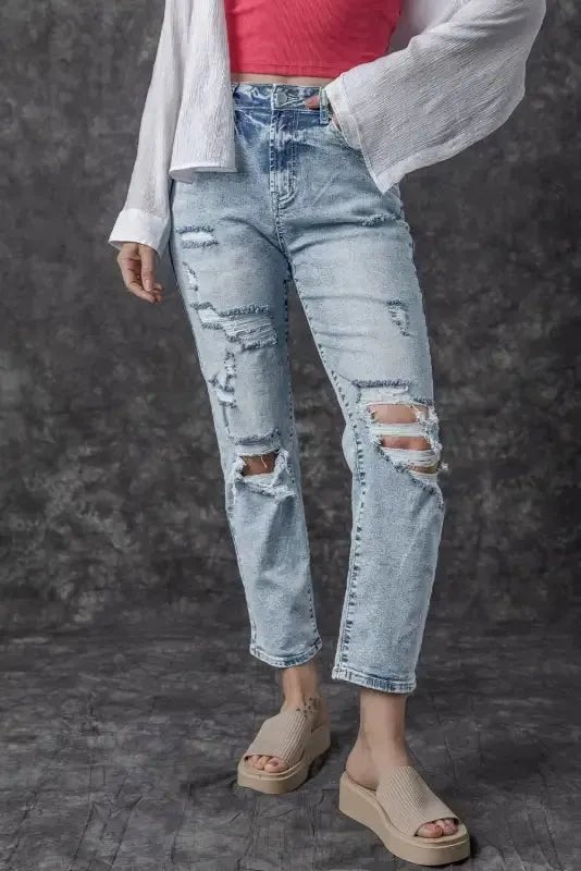 Frayed Slim Fit High Waist Jeans - StepByStep