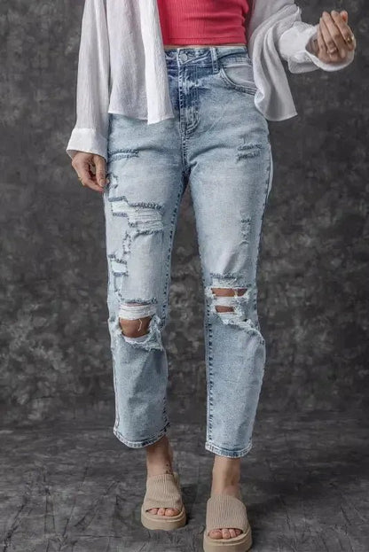Frayed Slim Fit High Waist Jeans - StepByStep