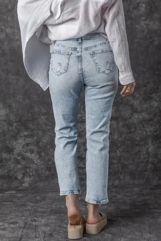 Frayed Slim Fit High Waist Jeans - StepByStep