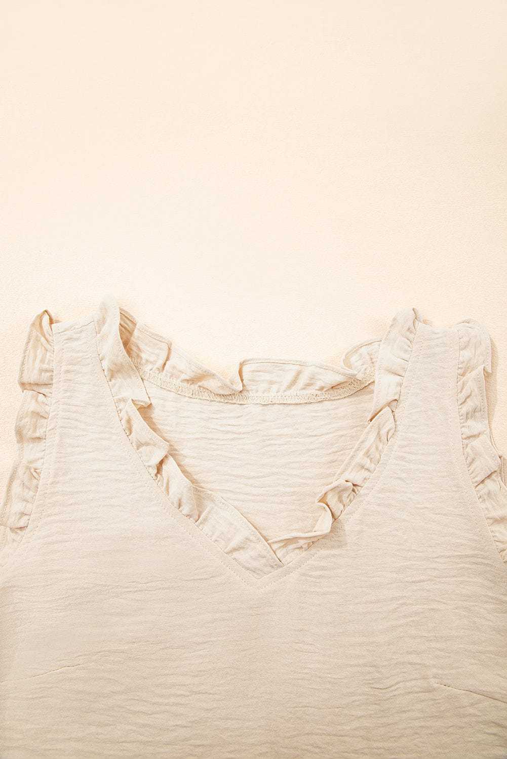 Frilly Trim Tank Top in Parchment – Feminine, Wrinkle - Resistant, Vegan - Friendly - StepByStep