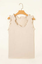 Frilly Trim Tank Top in Parchment – Feminine, Wrinkle - Resistant, Vegan - Friendly - StepByStep