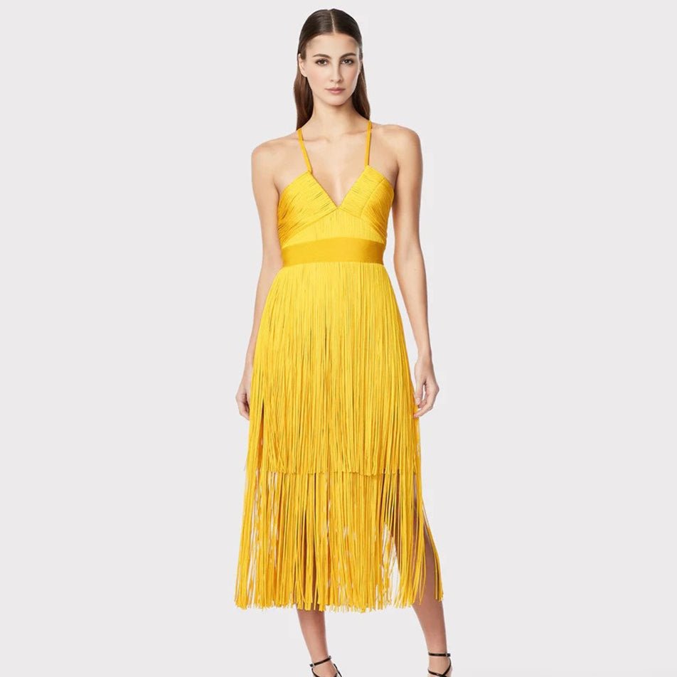 Fringe Bandage Dress With Suspender Straps For Women, Tribeca, BYMANYC New York. - StepByStep