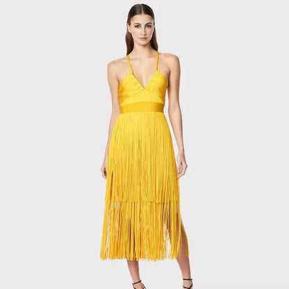 Fringe Bandage Dress With Suspender Straps For Women, Tribeca, BYMANYC New York. - StepByStep
