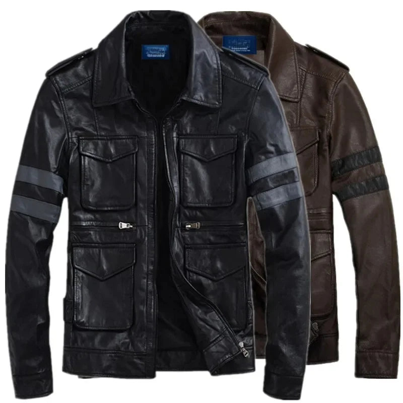 Giacca in pelle da uomo corta casual Elegante colletto alla coreana Tasca color block Y010 Pelle finta e abbigliamento in pelle mista - StepByStepNow