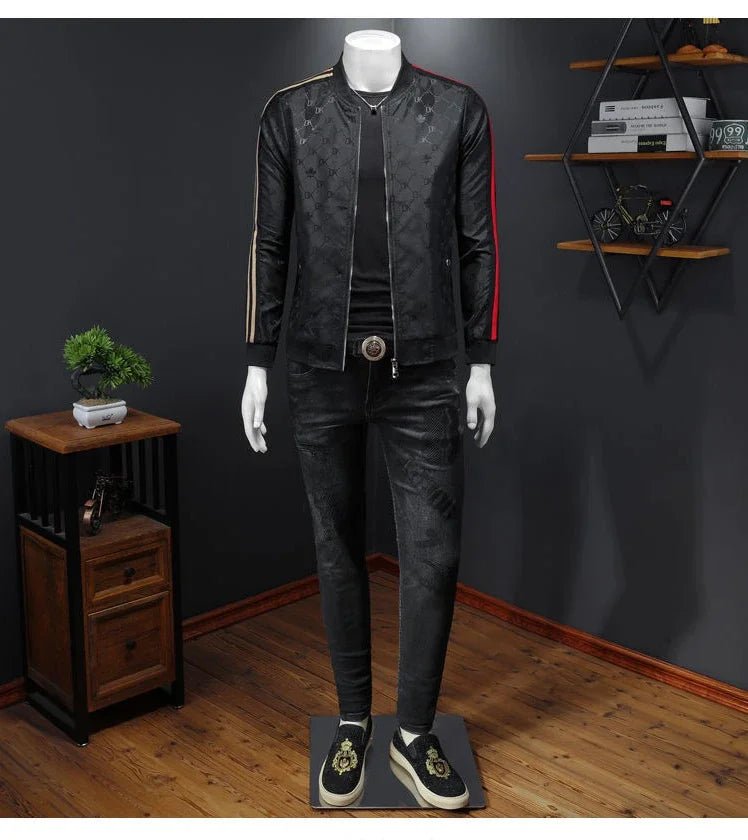 Giacca jacquard di alta qualità di lusso leggero Capispalla versatile a strisce belle da uomo Primavera Autunno Cappotto slim fit maschile di grandi dimensioni - StepByStepNow