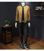 Giacca jacquard di alta qualità di lusso leggero Capispalla versatile a strisce belle da uomo Primavera Autunno Cappotto slim fit maschile di grandi dimensioni - StepByStepNow