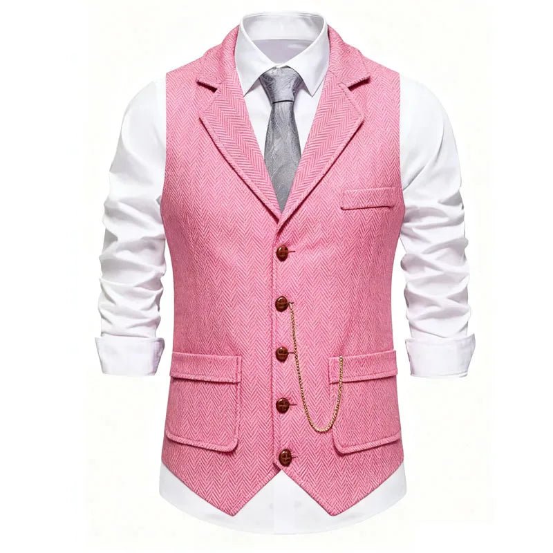 Gilet da uomo con catena con risvolto retrò Moda a spina di pesce Tasche in tweed grosso Gilet da abito British Casual Vintage Gentleman Leisure Party - StepByStepNow