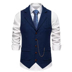 Gilet da uomo con catena con risvolto retrò Moda a spina di pesce Tasche in tweed grosso Gilet da abito British Casual Vintage Gentleman Leisure Party - StepByStepNow
