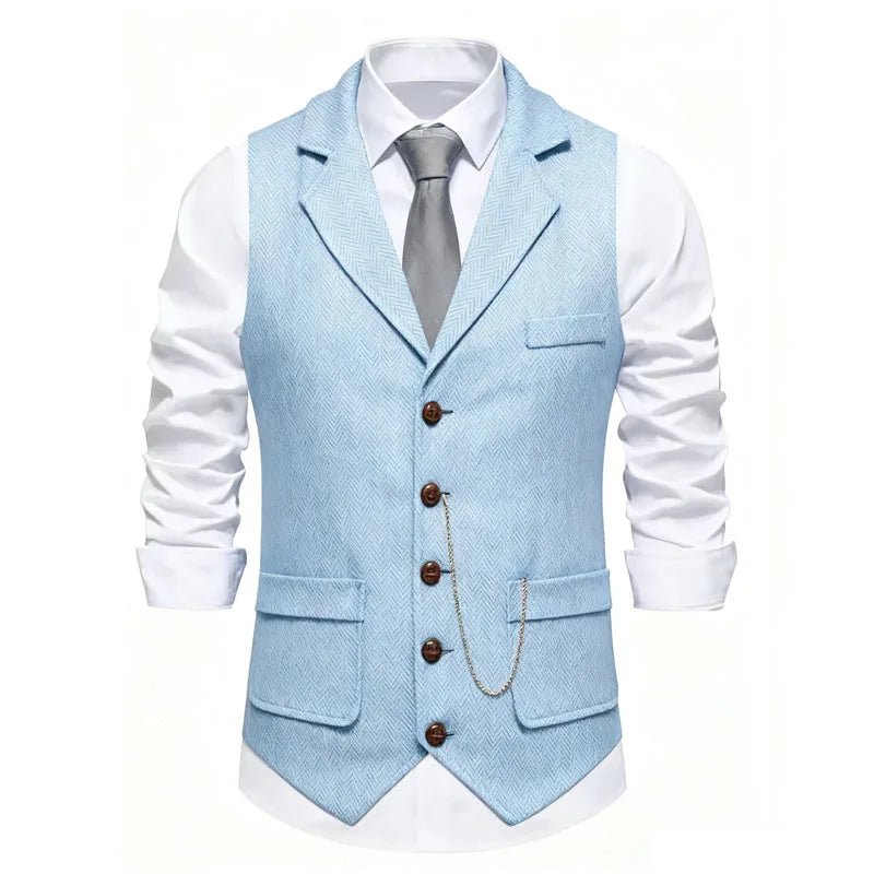 Gilet da uomo con catena con risvolto retrò Moda a spina di pesce Tasche in tweed grosso Gilet da abito British Casual Vintage Gentleman Leisure Party - StepByStepNow
