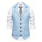 Gilet da uomo con catena con risvolto retrò Moda a spina di pesce Tasche in tweed grosso Gilet da abito British Casual Vintage Gentleman Leisure Party - StepByStepNow