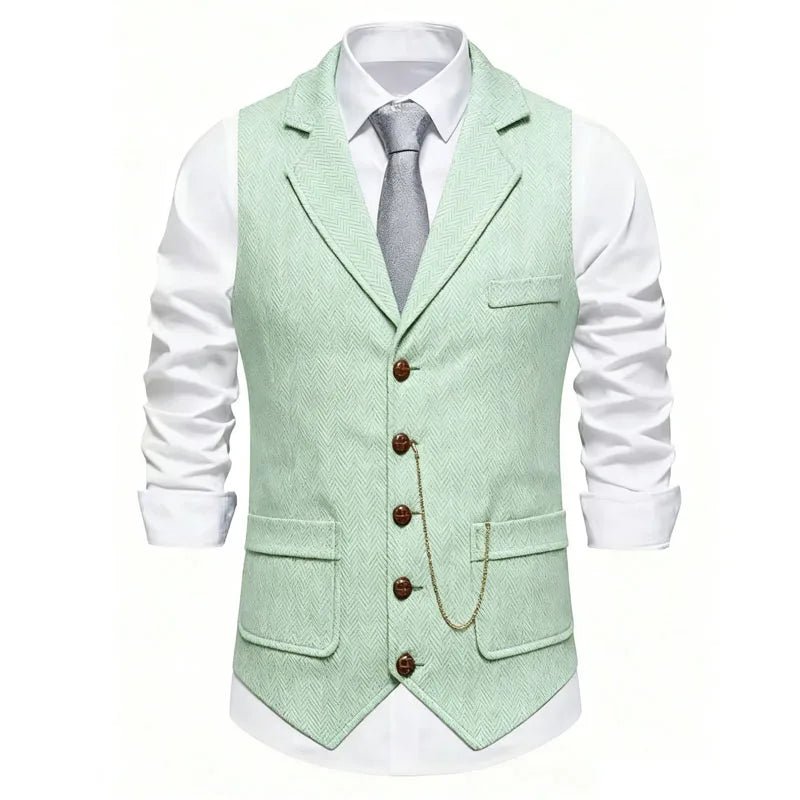 Gilet da uomo con catena con risvolto retrò Moda a spina di pesce Tasche in tweed grosso Gilet da abito British Casual Vintage Gentleman Leisure Party - StepByStepNow