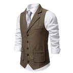 Gilet da uomo con catena con risvolto retrò Moda a spina di pesce Tasche in tweed grosso Gilet da abito British Casual Vintage Gentleman Leisure Party - StepByStepNow