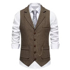 Gilet da uomo con catena con risvolto retrò Moda a spina di pesce Tasche in tweed grosso Gilet da abito British Casual Vintage Gentleman Leisure Party - StepByStepNow