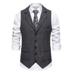 Gilet da uomo con catena con risvolto retrò Moda a spina di pesce Tasche in tweed grosso Gilet da abito British Casual Vintage Gentleman Leisure Party - StepByStepNow