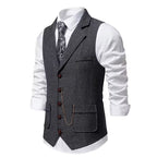 Gilet da uomo con catena con risvolto retrò Moda a spina di pesce Tasche in tweed grosso Gilet da abito British Casual Vintage Gentleman Leisure Party - StepByStepNow