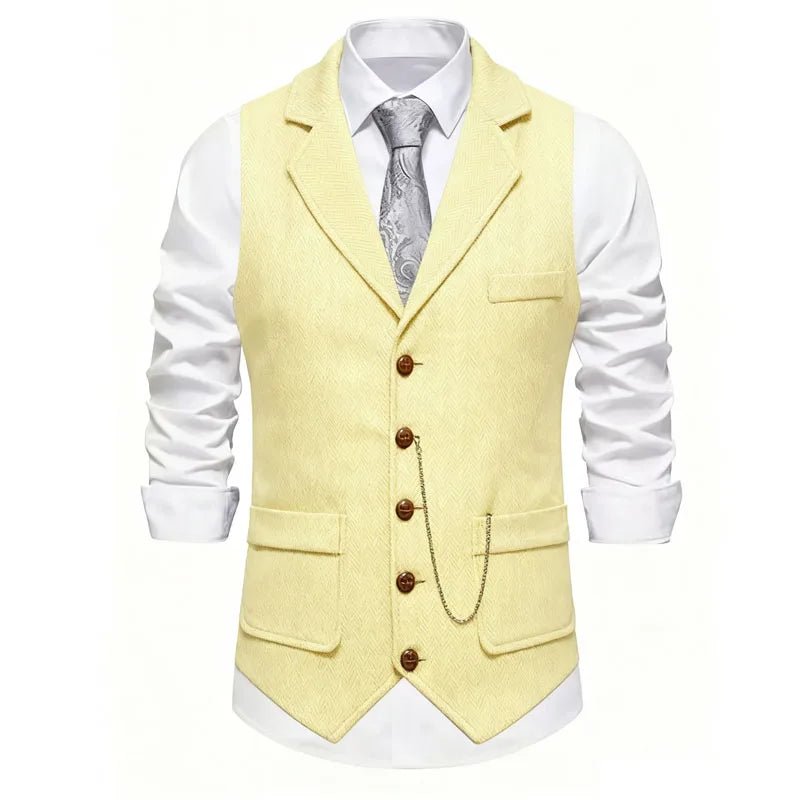 Gilet da uomo con catena con risvolto retrò Moda a spina di pesce Tasche in tweed grosso Gilet da abito British Casual Vintage Gentleman Leisure Party - StepByStepNow