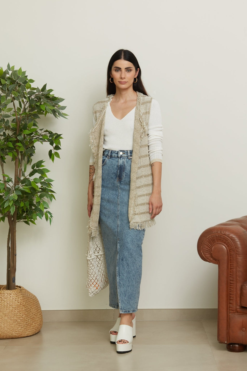 Gilet lungo con inserti in Lurex - Oriana - StepByStep