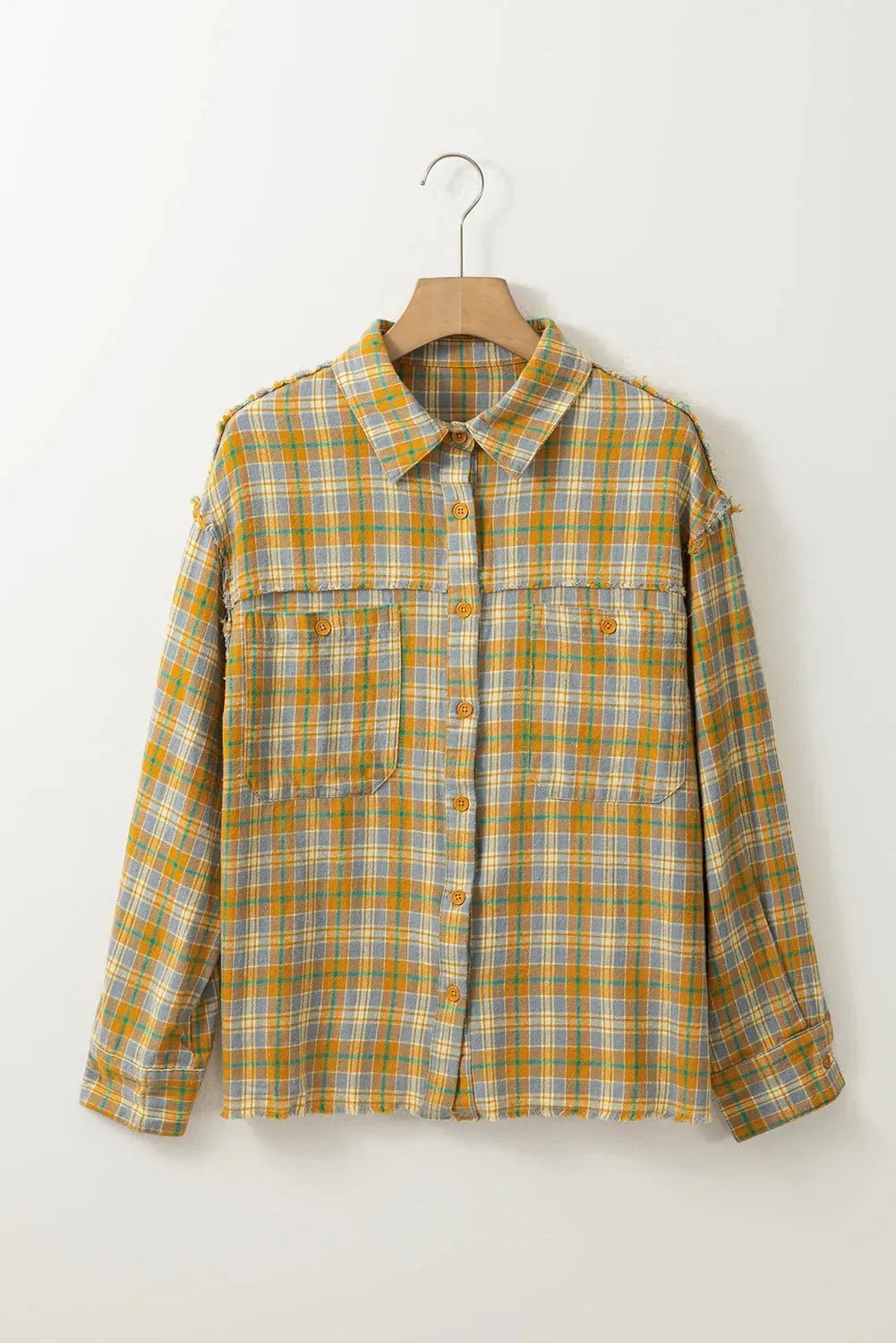 Ginger Plaid Embroidery Patch Button - Down Shacket - StepByStep