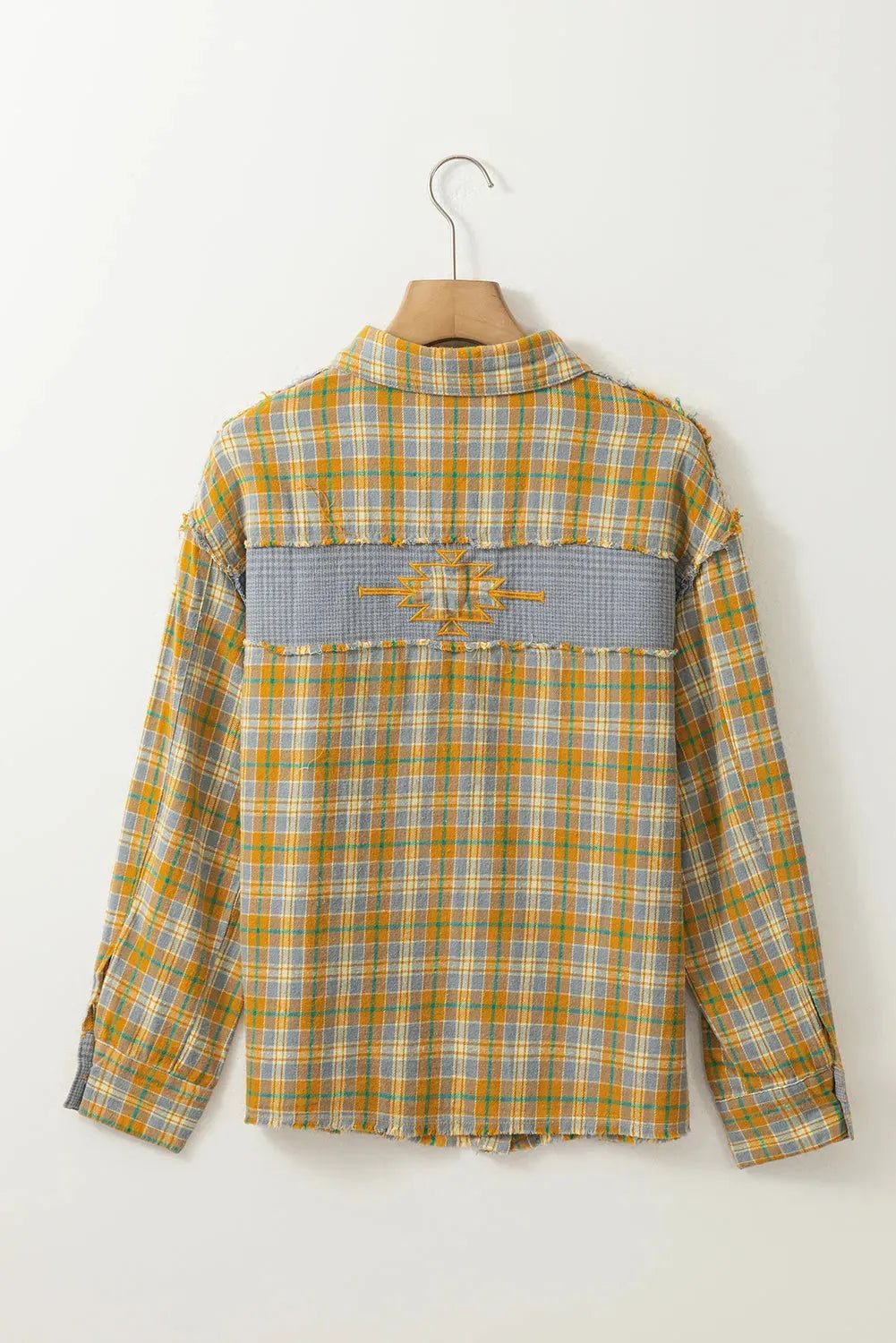 Ginger Plaid Embroidery Patch Button - Down Shacket - StepByStep