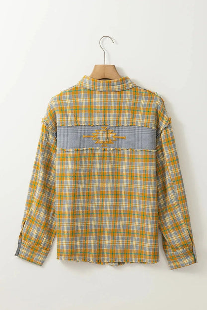 Ginger Plaid Embroidery Patch Button - Down Shacket - StepByStep