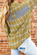 Ginger Plaid Embroidery Patch Button - Down Shacket - StepByStep