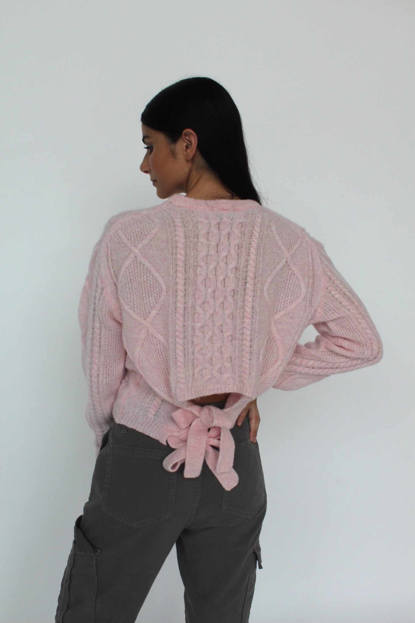 Girocollo a trecce con fiocchi in Lana Merinos - Celeste - StepByStep