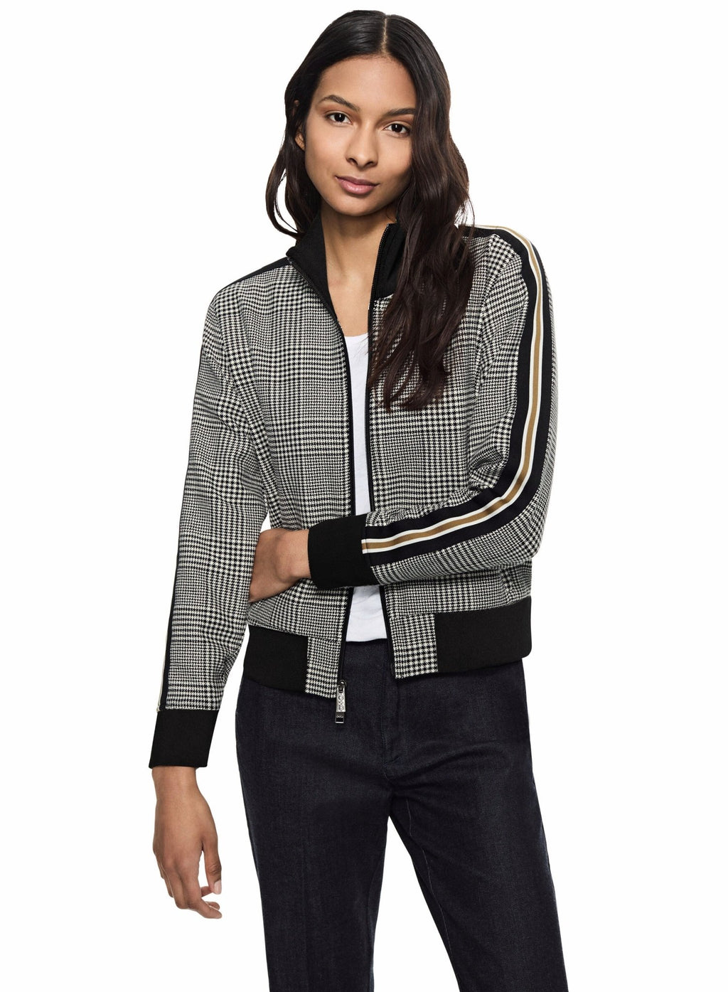 Glen Plaid Track Jacket With Side Tape Detail - StepByStep