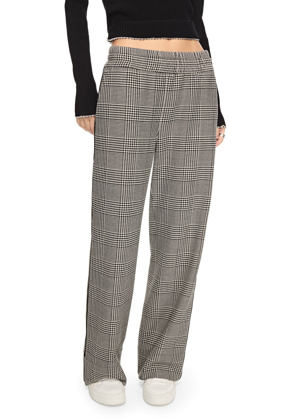Glen Plaid Wide - Leg Track Pant With Side Tape Detail - StepByStep