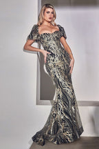 Glitter Printed Gown With Puff Sleeves - StepByStepNow