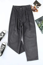 Gray Corduroy High Waist Straight Leg Pants - StepByStep