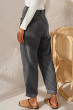 Gray Corduroy High Waist Straight Leg Pants - StepByStep