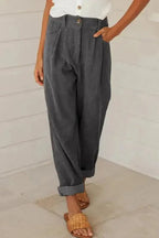 Gray Corduroy High Waist Straight Leg Pants - StepByStep