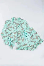 Green Leopard Satin Ruffle Pajama Short Set - StepByStep