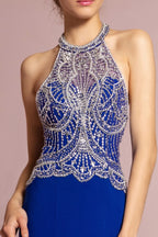 Halterneck Jersey Long Dress with Beaded Bodice - StepByStepNow