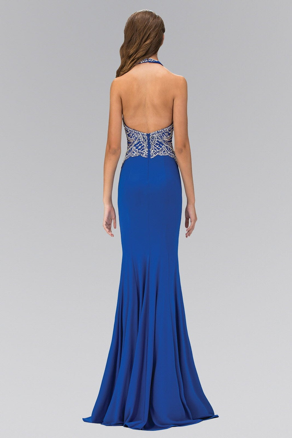 Halterneck Jersey Long Dress with Beaded Bodice - StepByStepNow