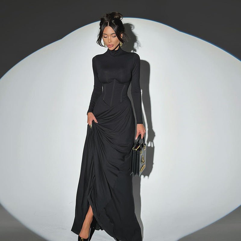High Neck Waist - Cinched Slit Dress For Women, Elegant, Fifth Avenue, BYMANYC New York. - StepByStep