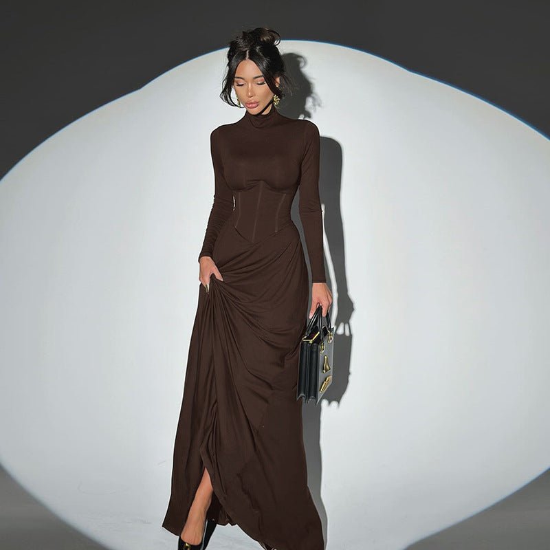 High Neck Waist - Cinched Slit Dress For Women, Elegant, Fifth Avenue, BYMANYC New York. - StepByStep