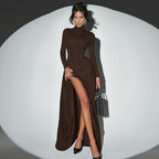 High Neck Waist - Cinched Slit Dress For Women, Elegant, Fifth Avenue, BYMANYC New York. - StepByStep