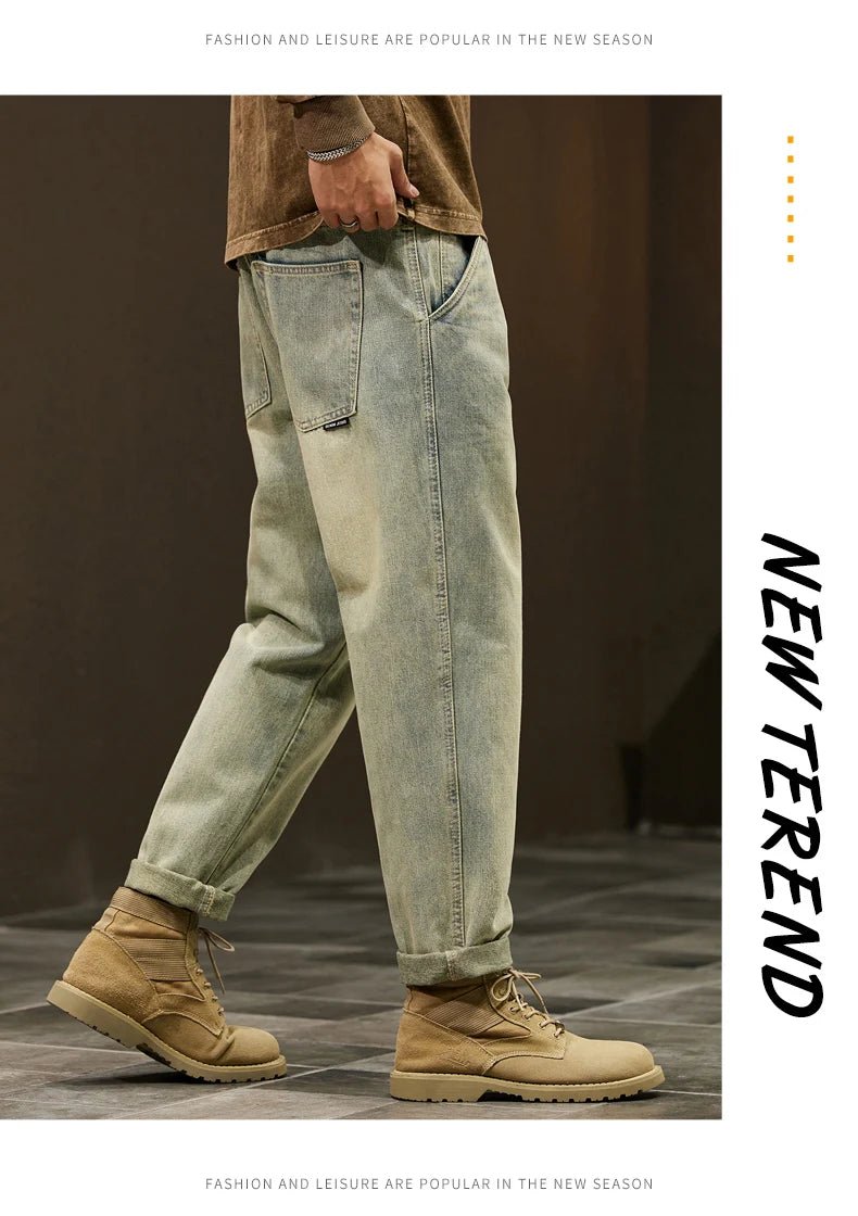 High Quality Cotton Jeans High Quality Loose Harem Pants Fashion Baggy Casual Outdoor Work Denim Pants Brand Men's Clothing - StepByStepNow