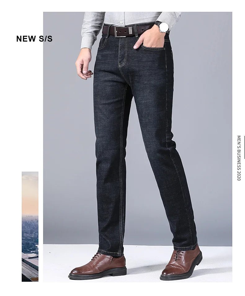 High Quality Spring Summer Classics Business Jeans Men Denim Pants Straight Work Casual Trousers Male Plus Size 28 - 40 - StepByStepNow