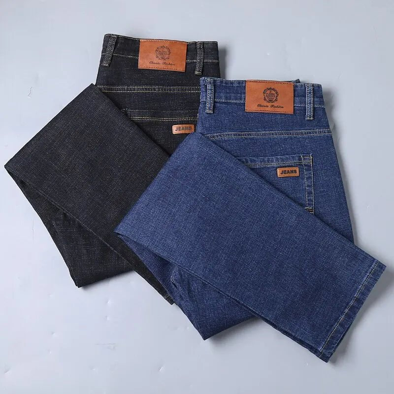 High Quality Spring Summer Classics Business Jeans Men Denim Pants Straight Work Casual Trousers Male Plus Size 28 - 40 - StepByStepNow