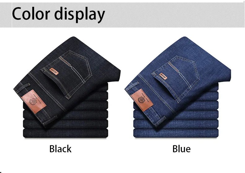 High Quality Spring Summer Classics Business Jeans Men Denim Pants Straight Work Casual Trousers Male Plus Size 28 - 40 - StepByStepNow