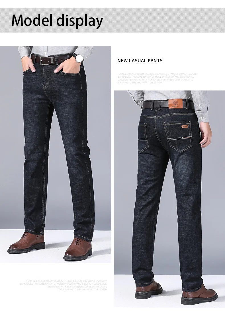 High Quality Spring Summer Classics Business Jeans Men Denim Pants Straight Work Casual Trousers Male Plus Size 28 - 40 - StepByStepNow