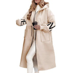 Hooded Windbreaker Long Jacket With Pockets And Drawstring Design Solid Color Knit - Sleeved Trench Coat For Women Clothing Fall Winter - StepByStepNow